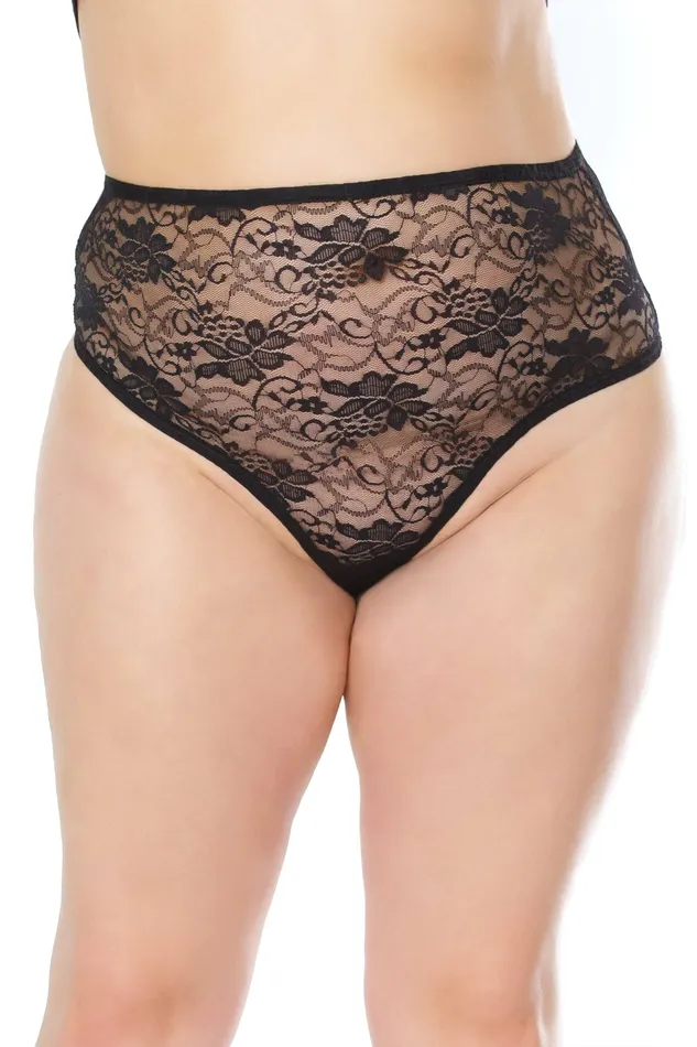 Anal Coquette Coquette 22134 PLUS High Waisted Lace Thong Black OSXL