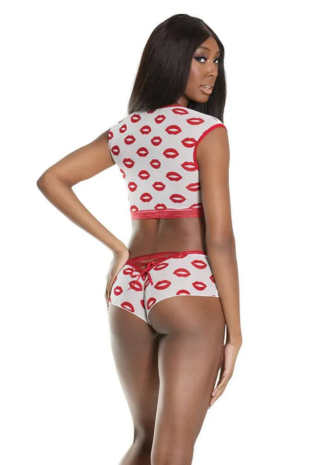 Anal Coquette Coquette 2573 Crop Top Booty Short RedWhite OS