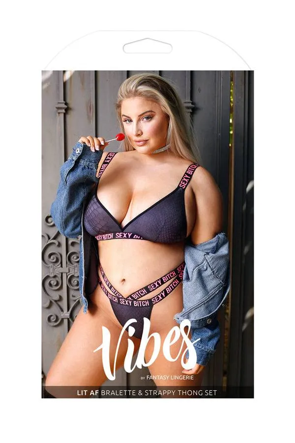 Anal Fantasy Lingerie Fantasy Lingerie Vibes Sexy Bitch Bralette Strappy Panty Set Black Queen Size
