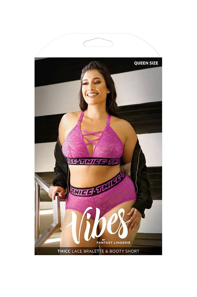 Fantasy Lingerie Vibes Thicc Lace Bralette Booty Short Pink Queen Size Fantasy Lingerie Vibrators