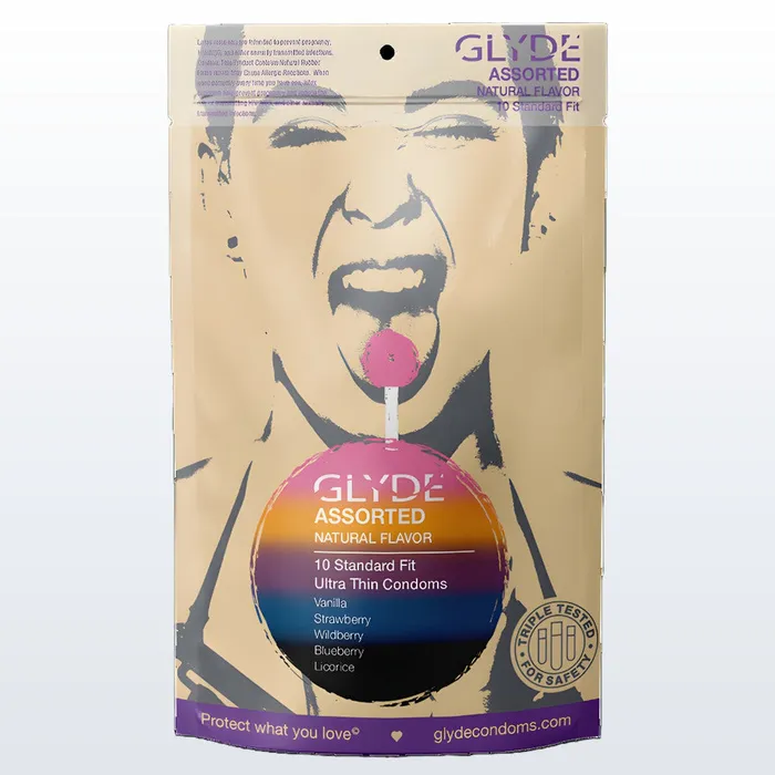 Glyde Natural Flavors Condoms with 5 Flavors 10Pack Glyde Male Sex Toys