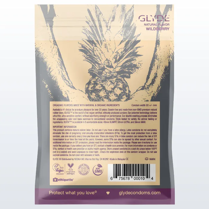 Glyde Natural Flavors Condoms with 5 Flavors 10Pack Glyde Male Sex Toys