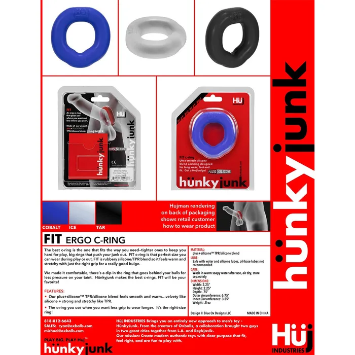 HunkyJunk Male Sex Toys HunkyJunk Fit Ergo Longwear Cock Ring Ice