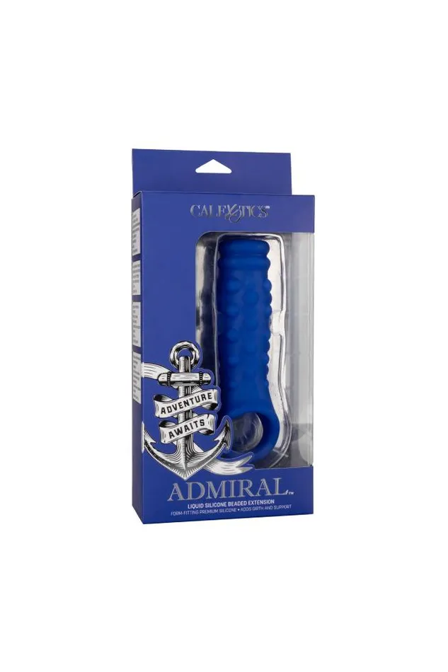 Male Sex Toys Cal Exotics Cal Exotics Admiral Liquid Silicone Beaded Penis Extension Blue
