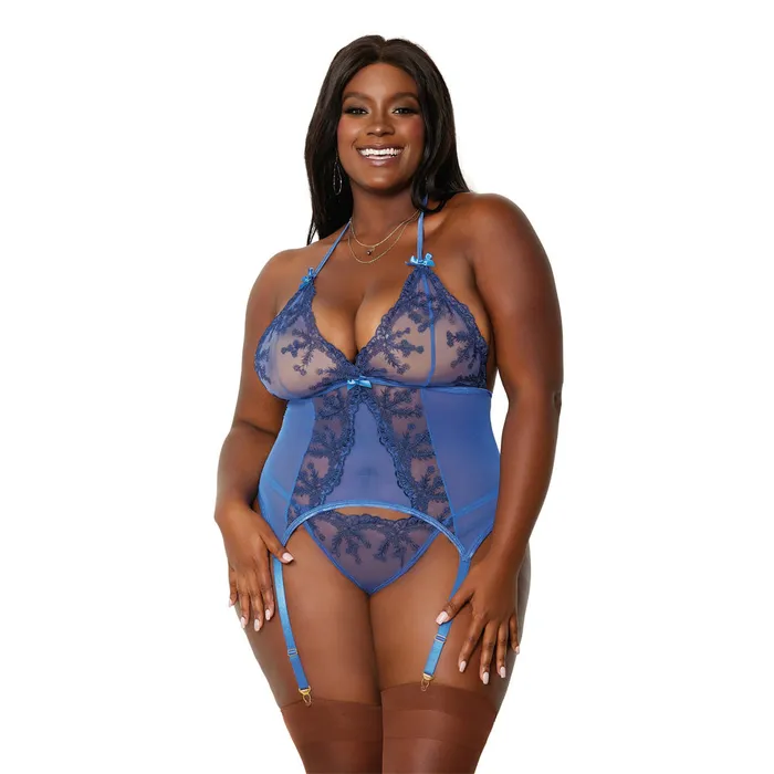 Male Sex Toys DREAMGIRL Dreamgirl Lingerie Floral embroidery and mesh bustier and Gstring set with gold hardware and delicate bow details 12957X Male Sex Toys DREAMGIRL Dreamgirl Lingerie Floral embroidery and mesh bustier and Gstring set with gold hardware and delicate bow details 12957X