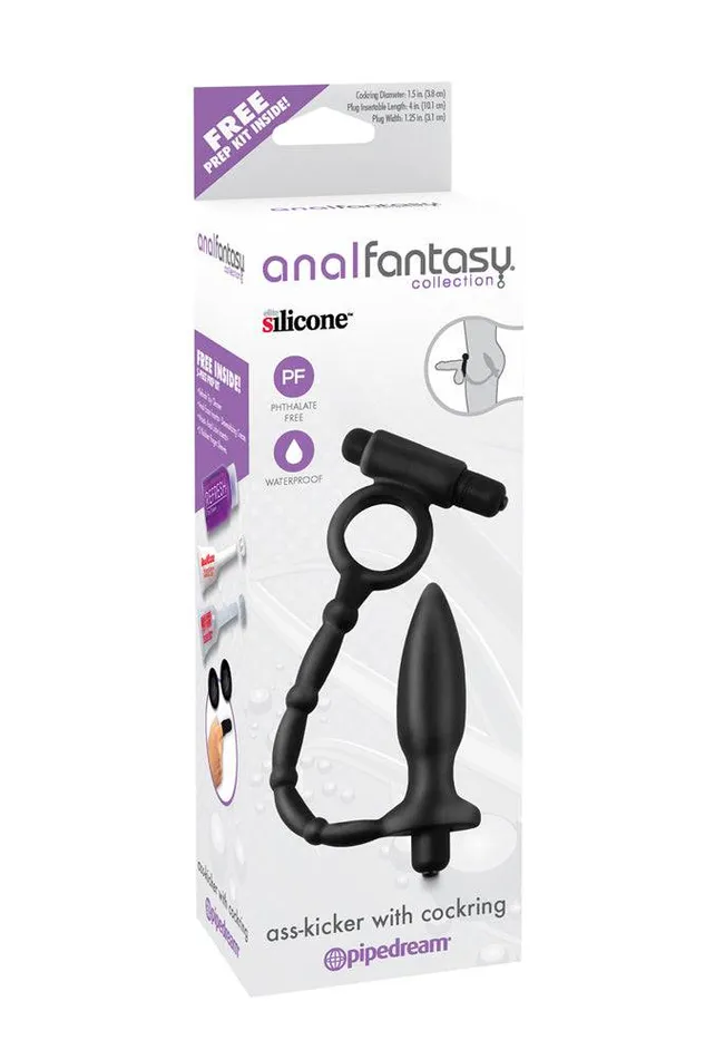 Male Sex Toys Pipedream Pipedream Anal Fantasy Vibrating AssKicker Plug with Cock Ring Black