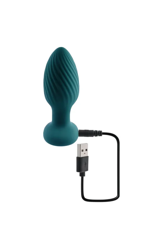 Male Sex Toys Playboy Spinning Tail Teaser Vibrating Twirling Butt Plug with Remote Control Teal Evolved