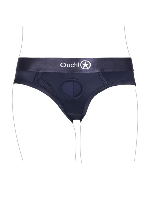 Ouch by Shots Toys Vibrating Strapon Highcut Brief Black Various Sizes Shots Toys Female Sex Toys