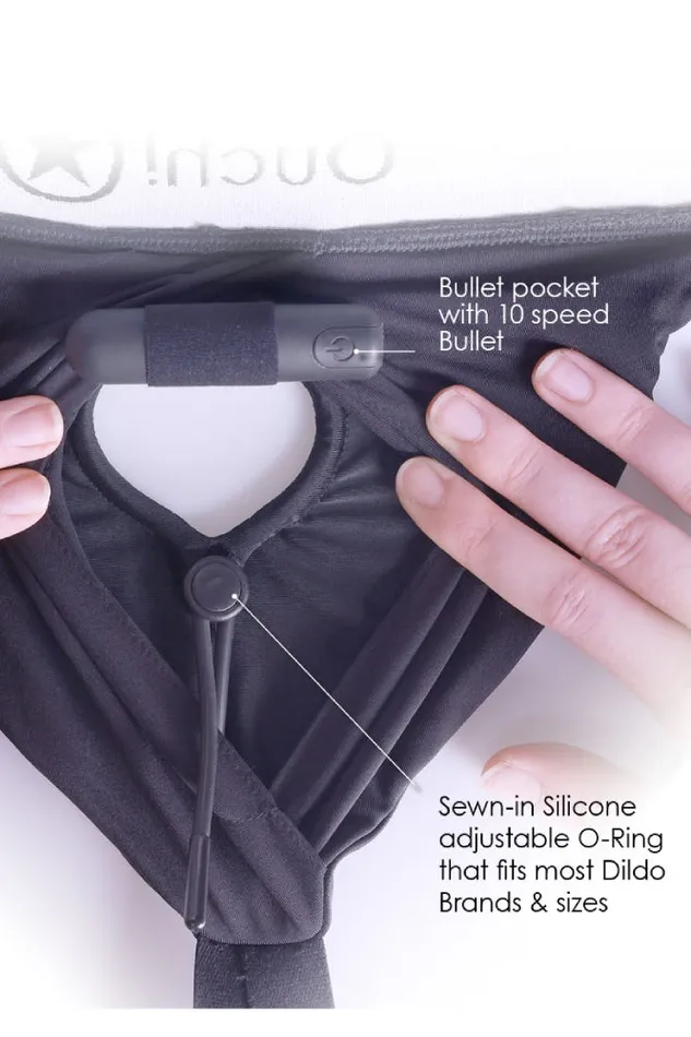 Ouch by Shots Toys Vibrating Strapon Highcut Brief Black Various Sizes Shots Toys Female Sex Toys