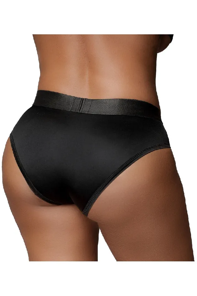 Ouch by Shots Toys Vibrating Strapon Highcut Brief Black Various Sizes Shots Toys Female Sex Toys