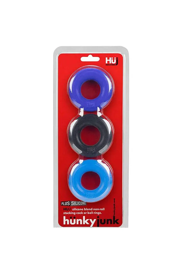 Oxballs Male Sex Toys OxBalls Hunky Junk 3Pack Cock Ring Set Blue