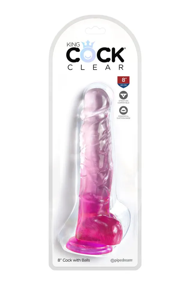 Pipedream Dildos Pipedream King Cock 8 inch Clear Realistic Cock with Balls Pink