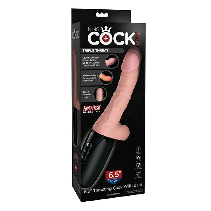 Pipedream Dildos Pipedream King Cock Plus Triple Threat Thrusting Cock With Balls 65 Inch Light