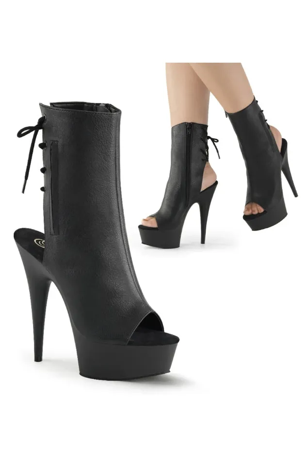 Pleaser USA Anal Pleaser USA Delight 6 Stiletto Pleather Open Toe Bootie Black