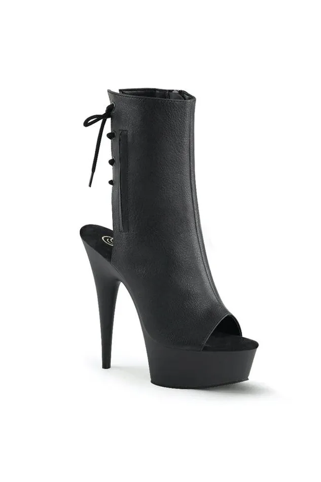 Pleaser USA Anal Pleaser USA Delight 6 Stiletto Pleather Open Toe Bootie Black