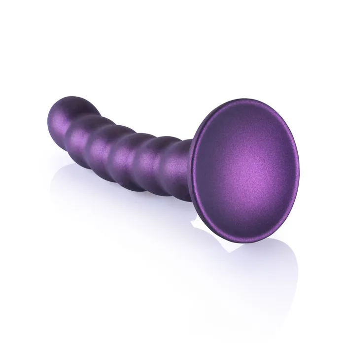 Shots Ouch Liquid Silicone Beaded GSpot 5 Inch Dildo Metallic Purple Shots Toys Dildos