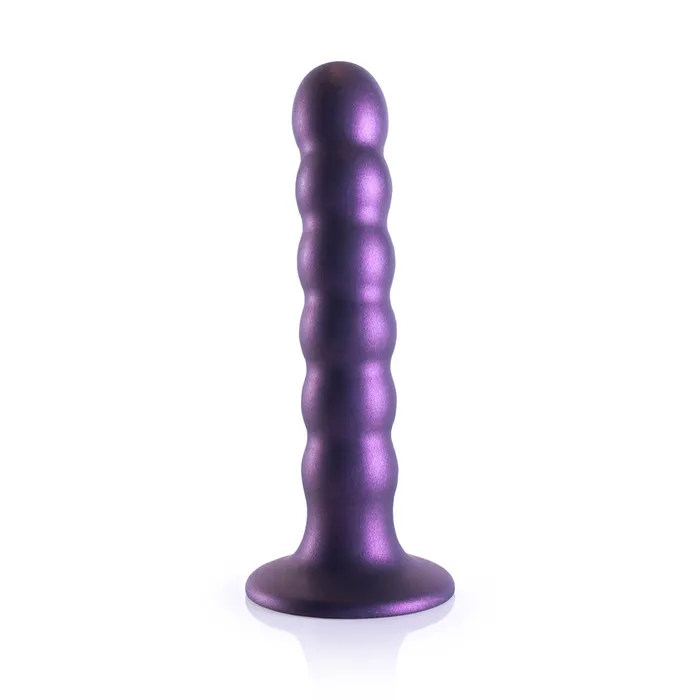 Shots Ouch Liquid Silicone Beaded GSpot 5 Inch Dildo Metallic Purple Shots Toys Dildos