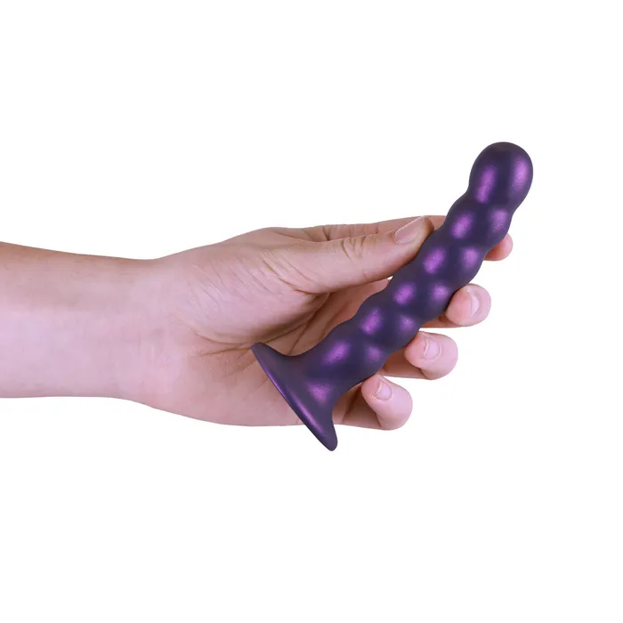 Shots Ouch Liquid Silicone Beaded GSpot 5 Inch Dildo Metallic Purple Shots Toys Dildos