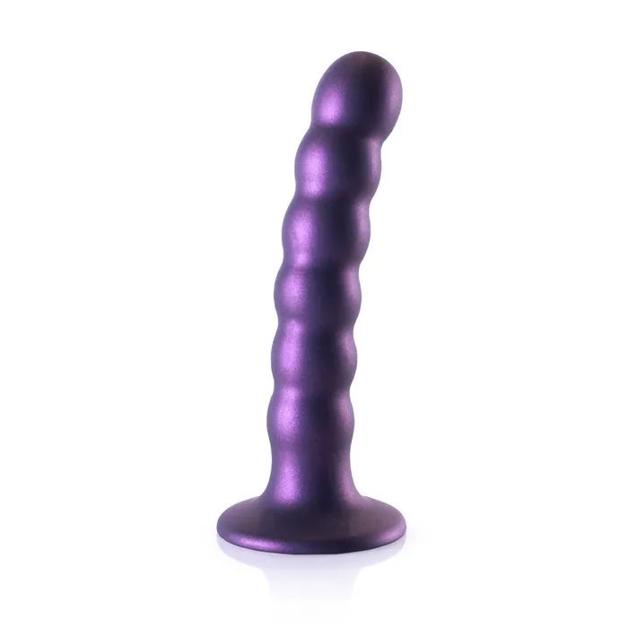 Shots Ouch Liquid Silicone Beaded GSpot 5 Inch Dildo Metallic Purple Shots Toys Dildos