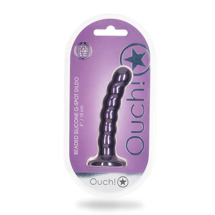 Shots Ouch Liquid Silicone Beaded GSpot 5 Inch Dildo Metallic Purple Shots Toys Dildos