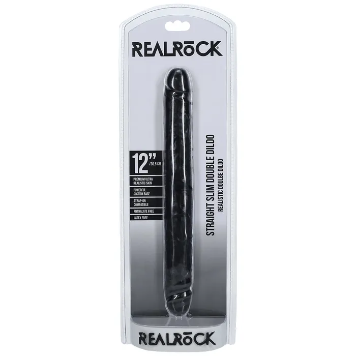 Shots Real Rock Straight Slim 12 Inch Double Dildo Black Shots Toys Dildos