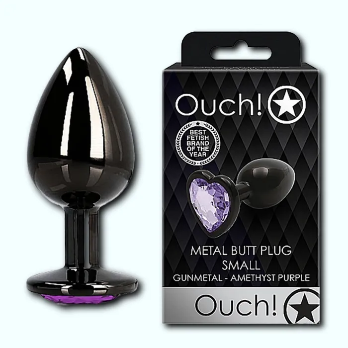 Shots Shots Ouch Heart Gem Butt Plug Small GunmetalAmethyst Anal
