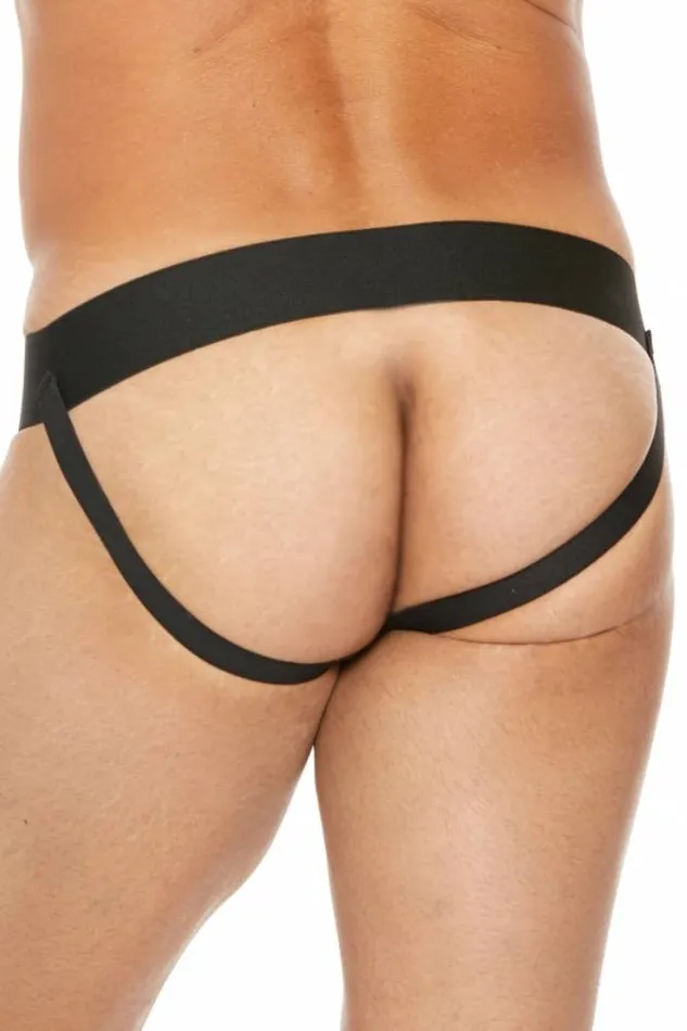 Shots Toys Anal Ouch by Shots Toys Premium Leather Zipper Front Jock Strap Black