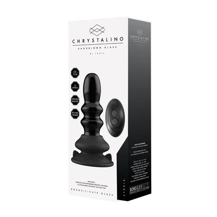 Shots Toys Anal Shots Chrystalino Ribbly Glass Plug Black