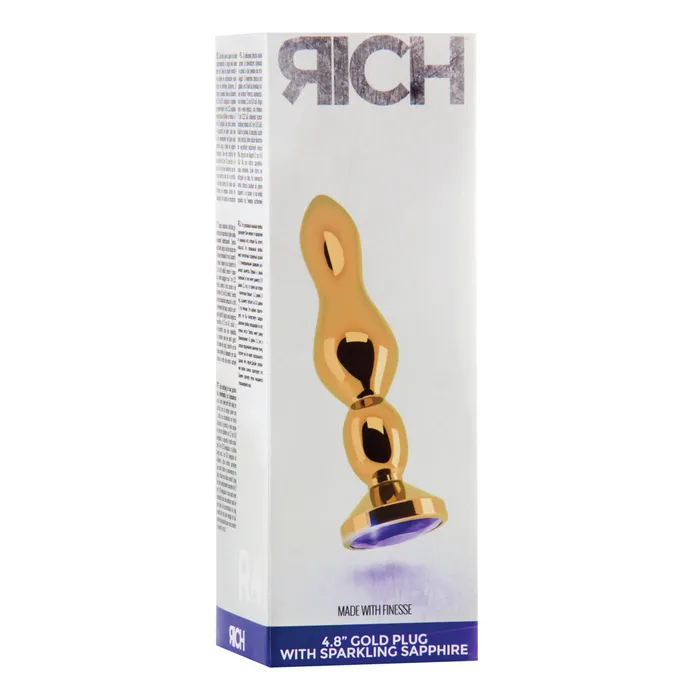 Shots Toys Anal Shots Rich R4 Metal Butt Plug 48 Inch Sparkling Sapphire Gold