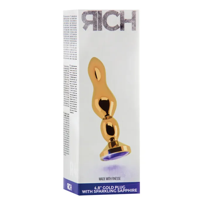 Shots Toys Anal Shots Rich R4 Metal Butt Plug 48 Inch Sparkling Sapphire Gold