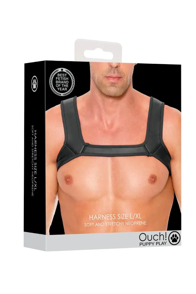 Shots Toys Couples Ouch by Shots Toys Puppy Play Neoprene Harness Black LXL