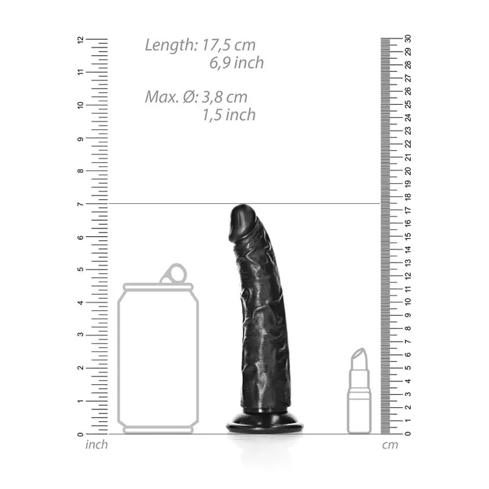 Shots Toys Dildos Shots Real Rock Realistic Slim Dildo 6 Inch Black