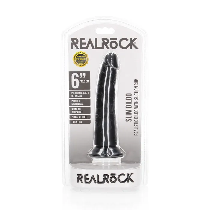 Shots Toys Dildos Shots Real Rock Realistic Slim Dildo 6 Inch Black