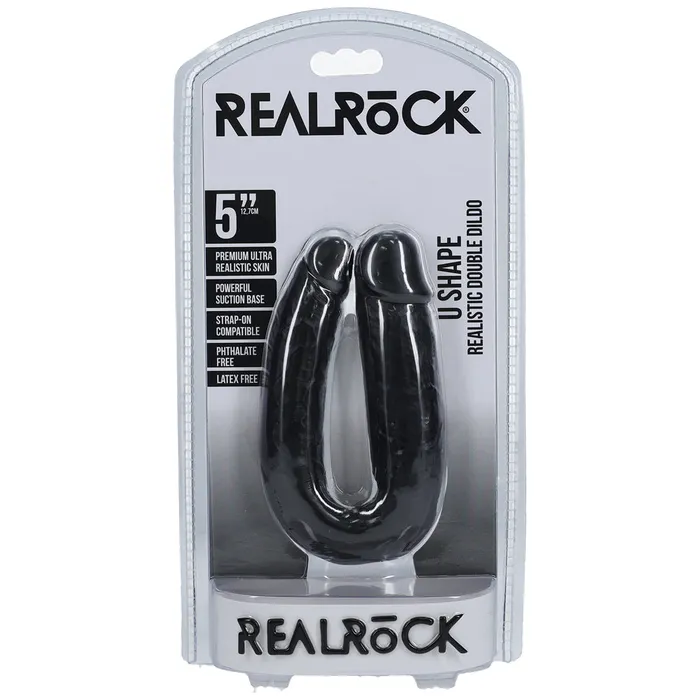Shots Toys Dildos Shots Real Rock U Shape Double Dildo 5 Inch Black