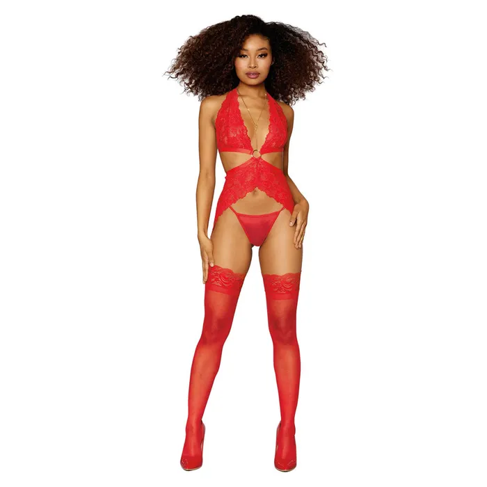 Vibrators Dreamgirl Lingerie Lace Chemise with Side Garters and Gstring Red 12708 DREAMGIRL