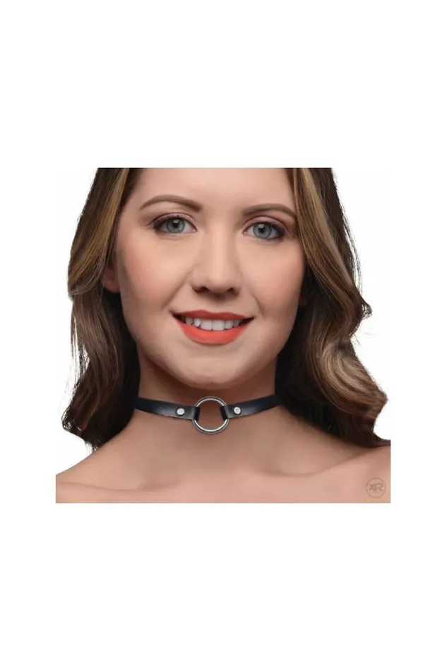 XR Brands Anal XR Brands Master Series Lush Pet Silver Ring Slim Collar Black