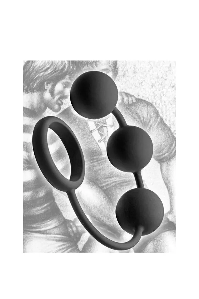XR Brands Male Sex Toys XR Brands Tom of Finland Silicone Cock Ring With 3 Weighted Balls Black