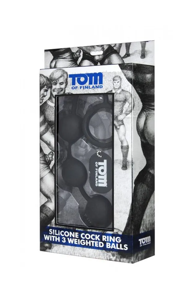 XR Brands Male Sex Toys XR Brands Tom of Finland Silicone Cock Ring With 3 Weighted Balls Black